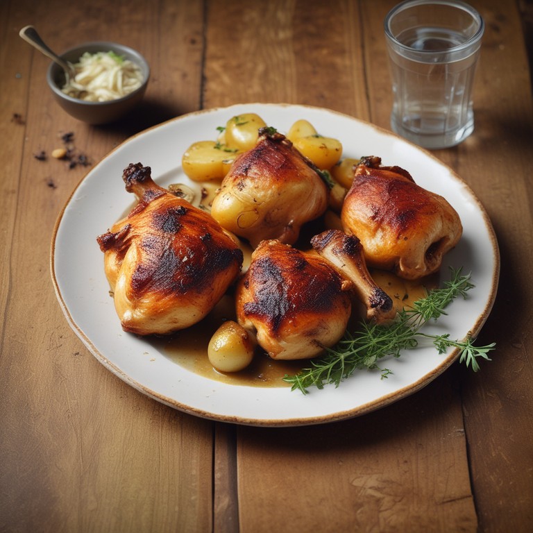 Hähnchenschenkel mit Kartoffeln und Zwiebeln
