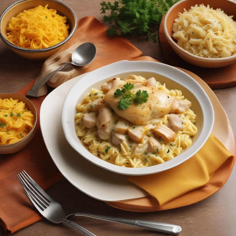 Frango Cremoso com Arroz e Macarrão ao Açafrão
