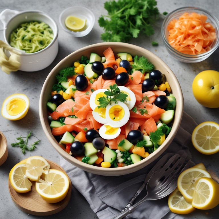 Salada Refrescante de Salmão Fumado com Milho Doce e Pepinos