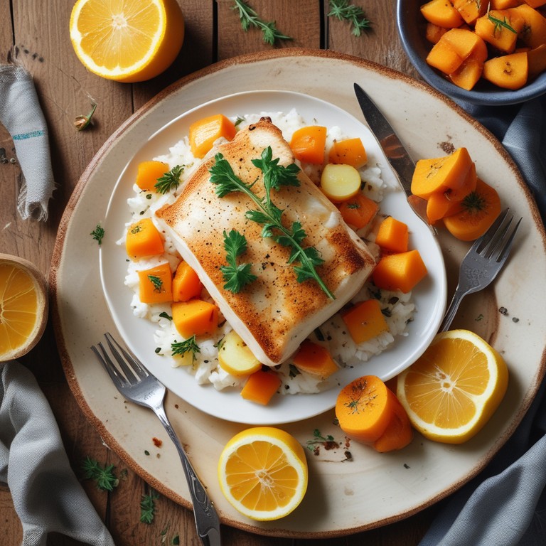 Cabillaud au Four avec Butternut, Citron, Pomme de Terre et Riz Parfumé