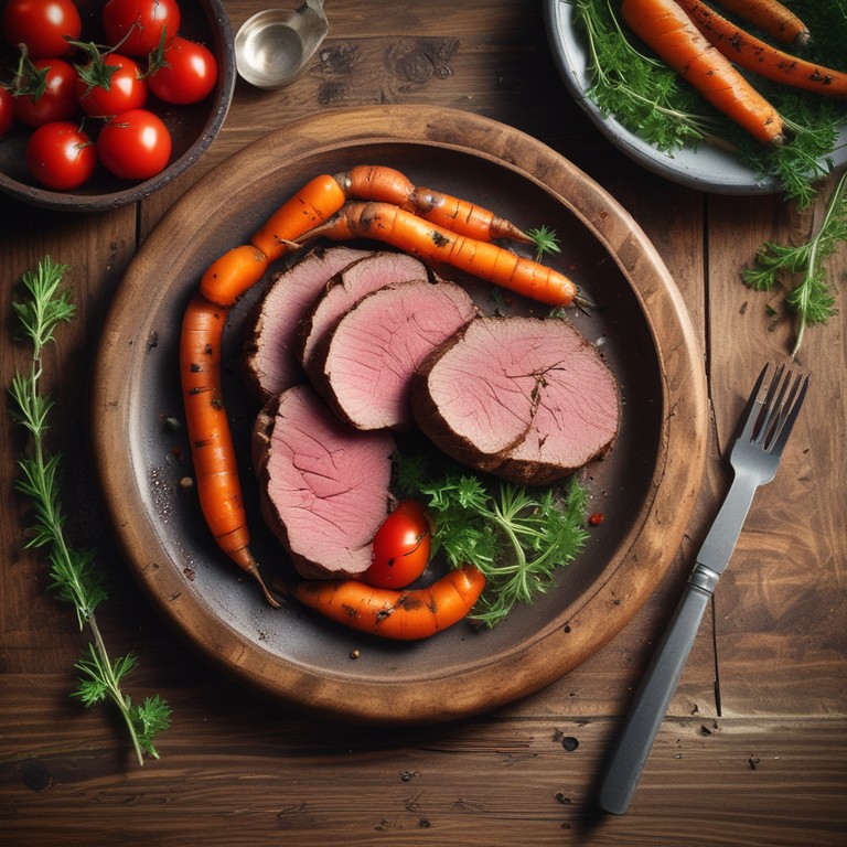 Churrascos de Roast Beef con Zanahorias y Tomate Asado