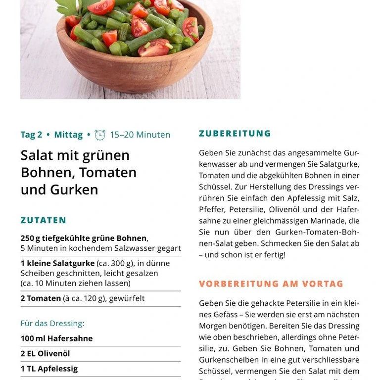 W1 T2.1 Salat mit grünen Bohnen, Tomaten und Gurken
