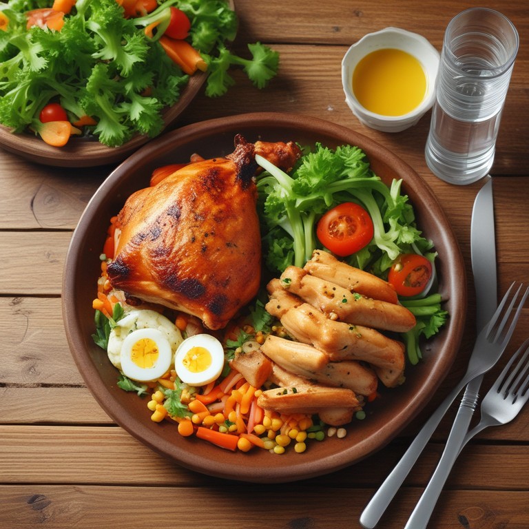 Pollo con Ensalada de Zanahoria, Huevo y Choclo para 1 Porción