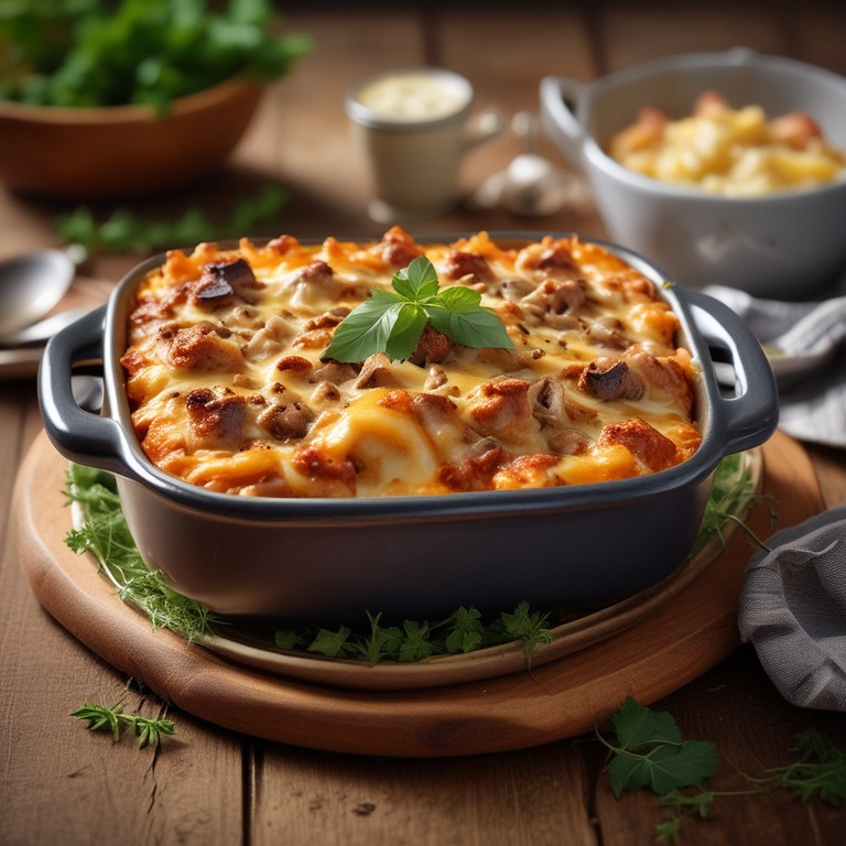 Herzhafter Hackfleisch-Zwiebel-Pilz-Auflauf