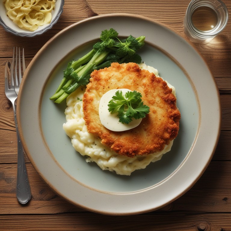 Escalope de Poulet Panée avec Courgettes Sautées et Purée de Pommes de Terre