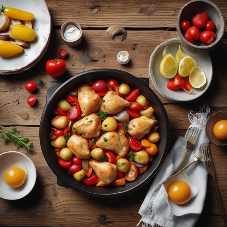 Frango ao Molho Colorido com Batatas e Ovos