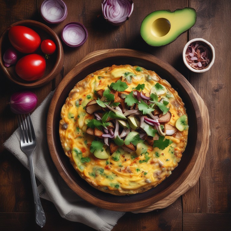 Tortilla de Setas y Aguacate con Cebolla Roja