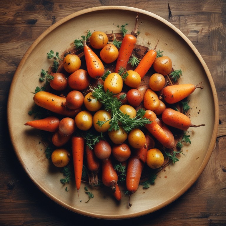 Запечённые морковь и картофель с пряными травами