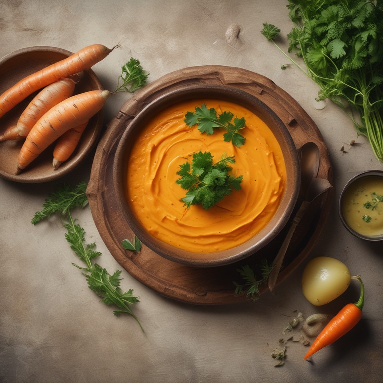 Würzige Karotten-Kartoffel-Püree mit Gemüsefond und Zwiebeln