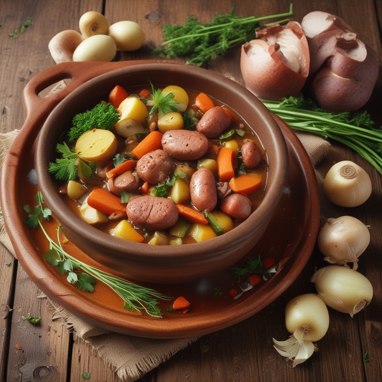 Herzhafter Gemüse-Eintopf mit Porree und Würstchen