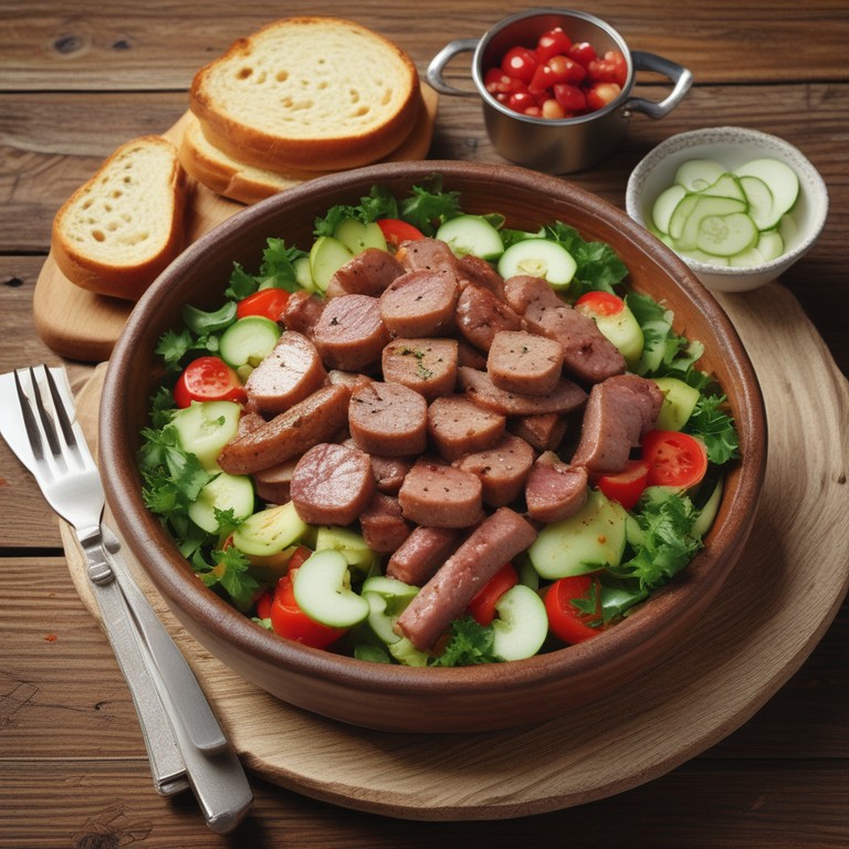 Herzhafter Wurstsalat mit knusprigem Toast