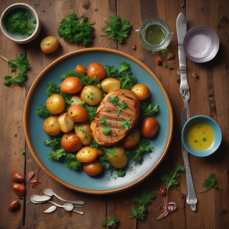 Filé de Sassami com Batatas Rústicas e Molho de Alho