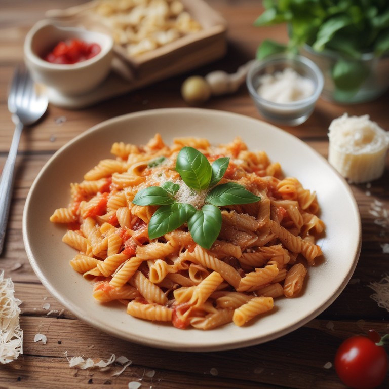 Pasta Corta con Salsa de Tomate y Albahaca Fresca