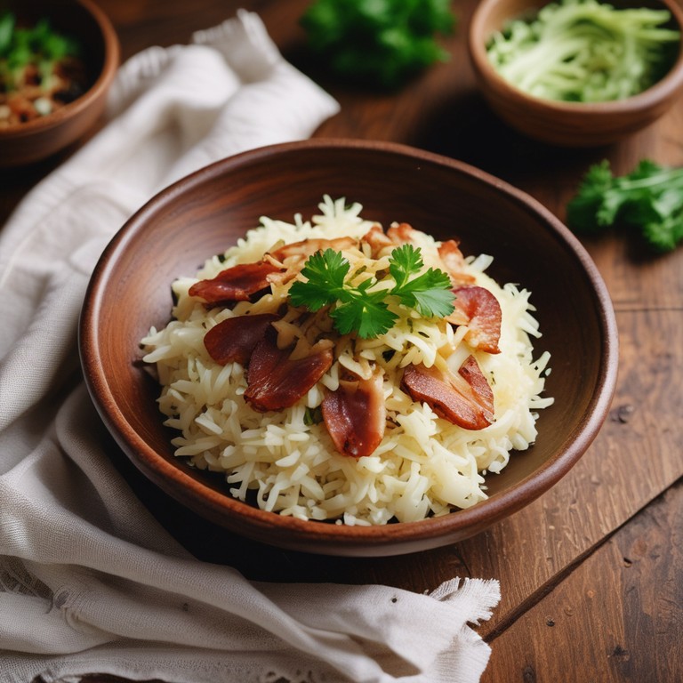 Riz Sauté au Chou Blanc et Lardons
