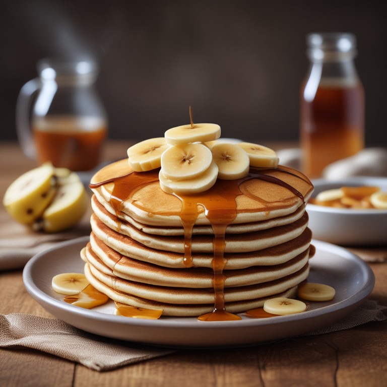 Cinnamon Banana Pancakes with Maple Syrup