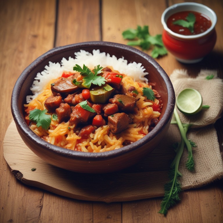 Arroz de Berinjela com Carne e Molho de Tomate