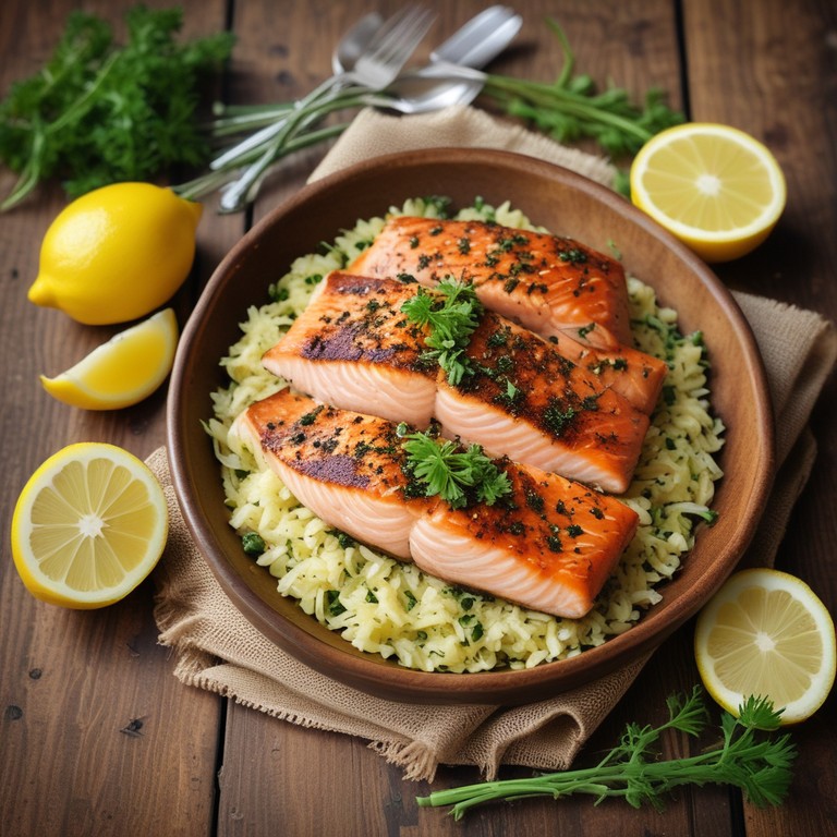 Savory Herb-Crusted Salmon with Fluffy Lemon Rice