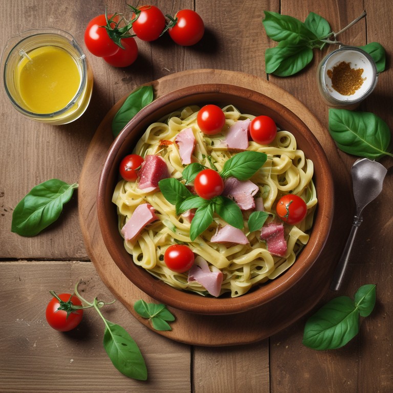 Pâtes au Pesto, Tomates, Jambon et Fromage