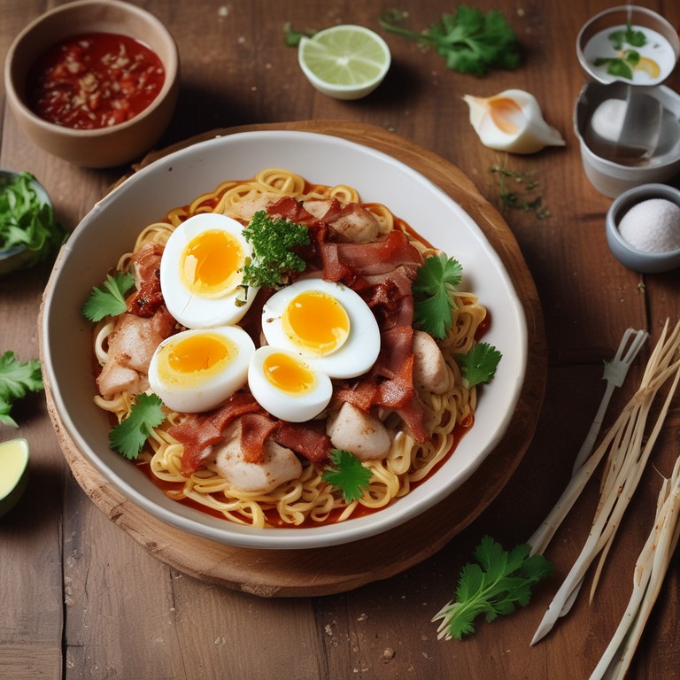Noodles de Sobre con Beicon, Huevo y Atún en Salsa de Tomate