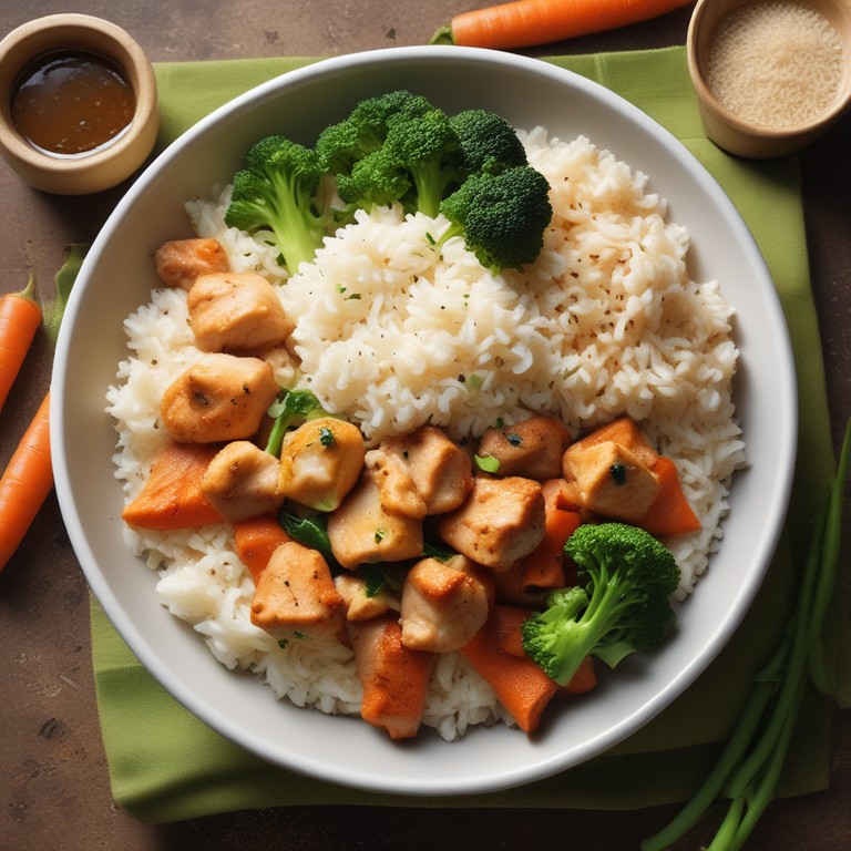 Arroz de Frango com Brócolis e Cenoura ao Shoyu