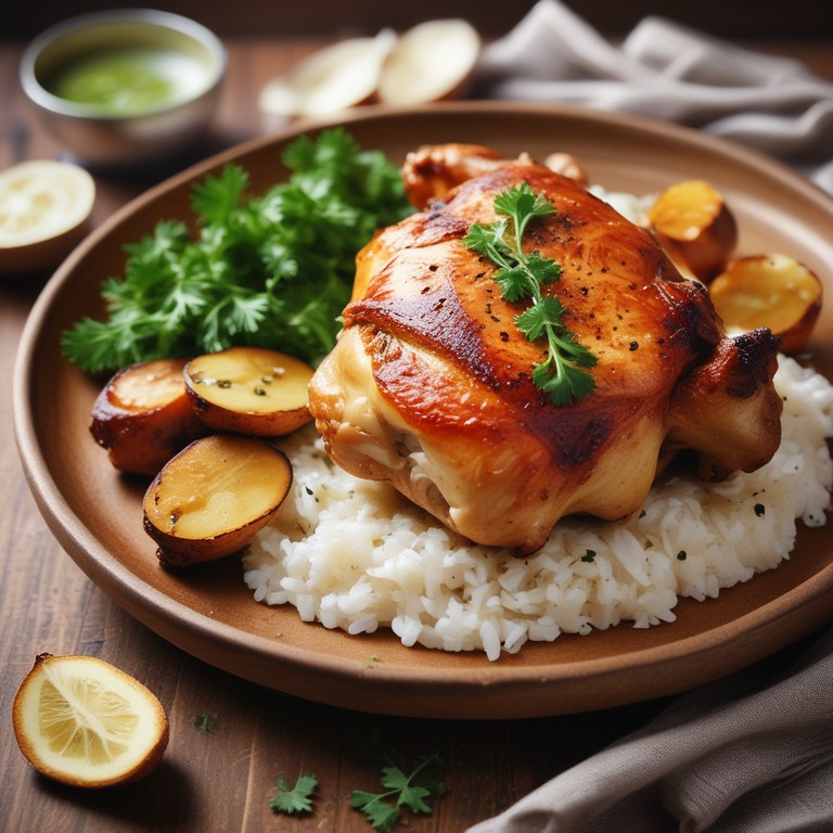 Frango Assado com Batatas e Arroz