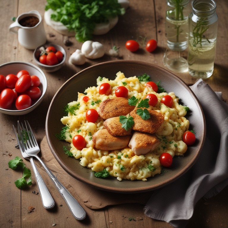 Pollo con Migas de Coliflor y Huevo