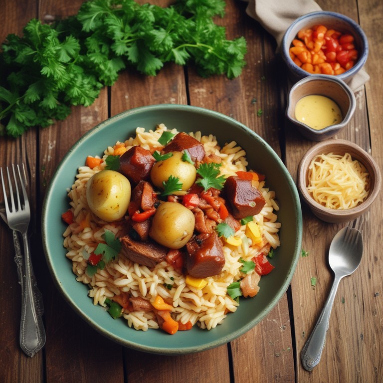 Arroz à Brasileira com Carne, Batata e Macarrão