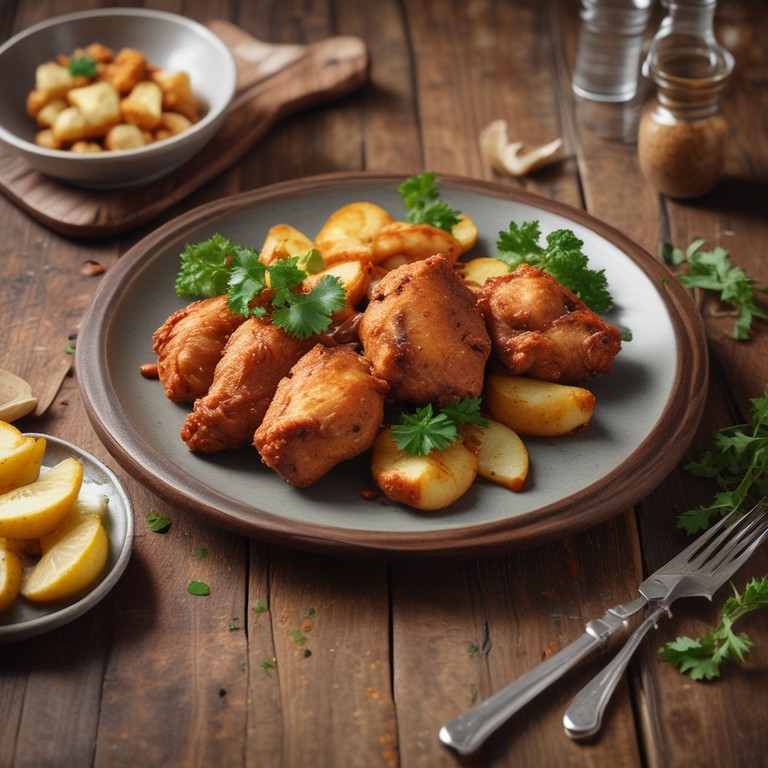 Frango a Passarinho com Batatas Douradas