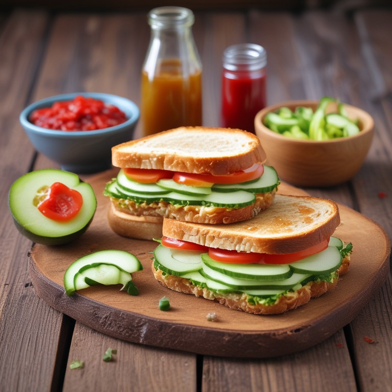 Cheesy Onion and Cucumber Sandwich with Spicy Ketchup