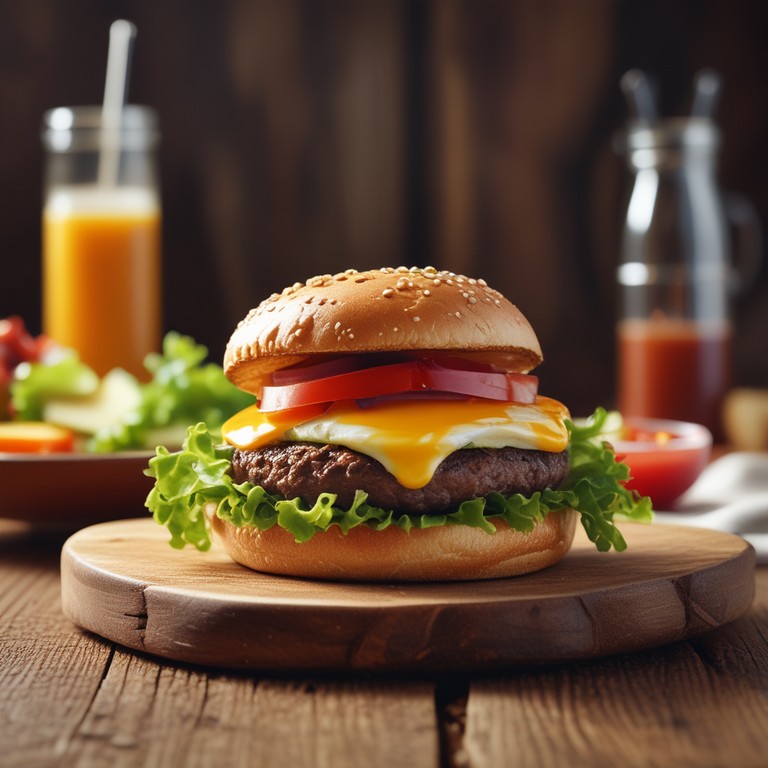 Cheeseburger mit Spiegelei und würziger Sauce