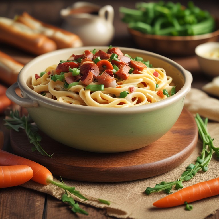 Macarrão Cremoso com Bacon e Linguiça Defumada