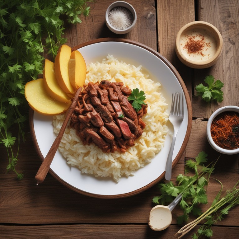 Arroz de Carne com Creme de Queijo e Batata Palha