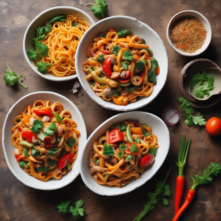 Spicy Veggie Pasta Stir-Fry with Creamy Curd Sauce