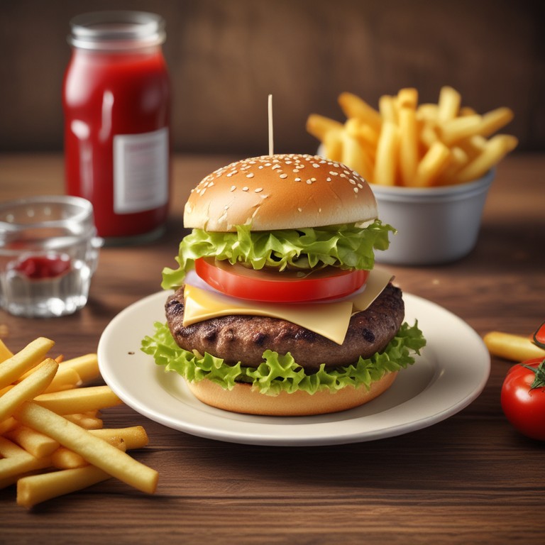 Hamburguesa Clásica con Queso y Guarnición de Papas Fritas