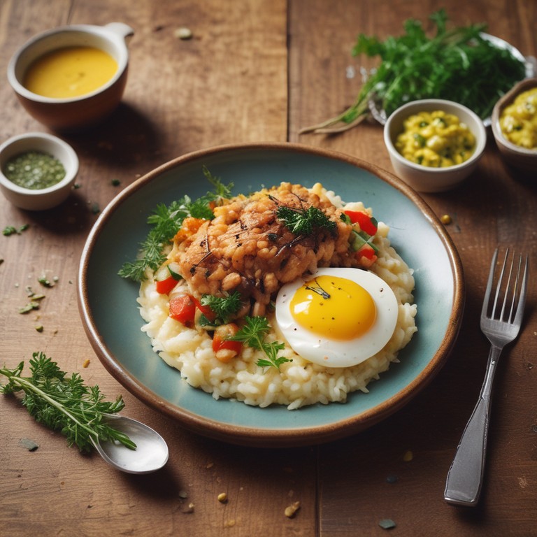 Arroz de Calabresa com Purê de Batata e Molho de Mostarda