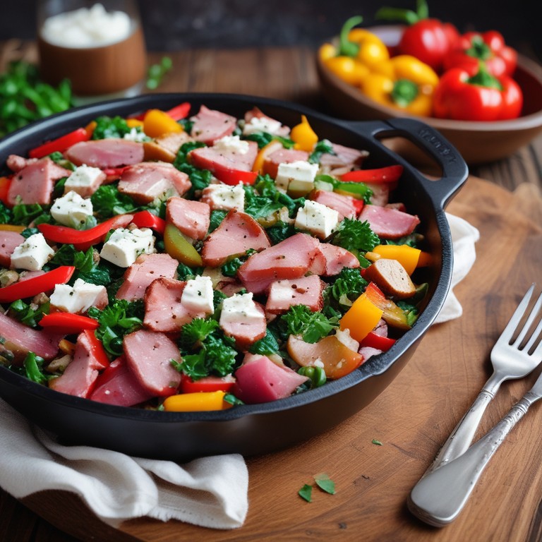 Proteinreiches Pfannengericht mit Schinkenwürfeln