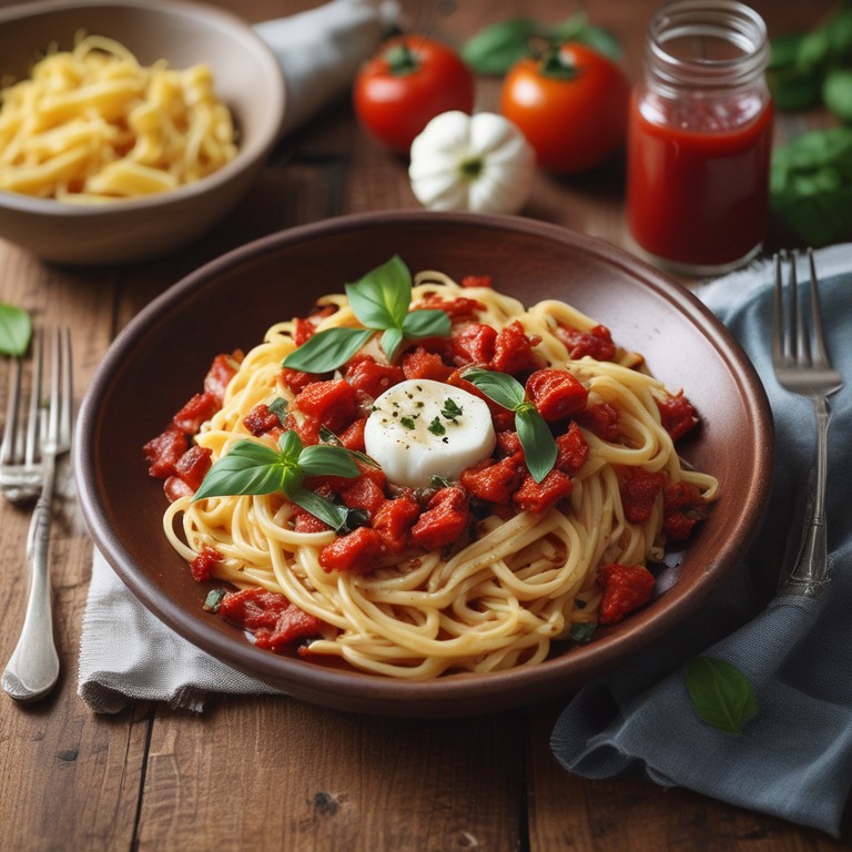 Pâtes à la Sauce Tomate et Mozzarella avec Tomates Séchées