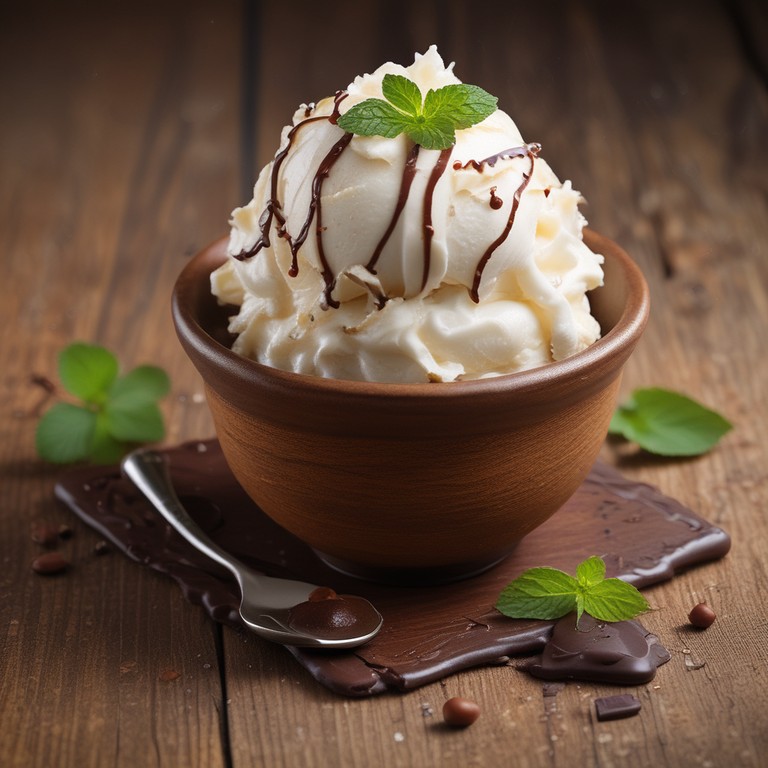 Sorvete Cremoso de Baunilha com Calda de Chocolate