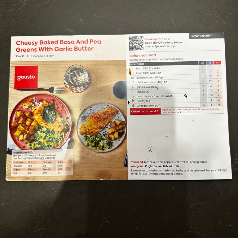 Cheesy Baked Basa and Pea Greens with Garlic Butter