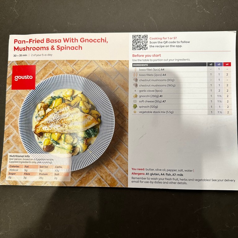 Pan-Fried Basa with Gnocchi, Mushrooms & Spinach