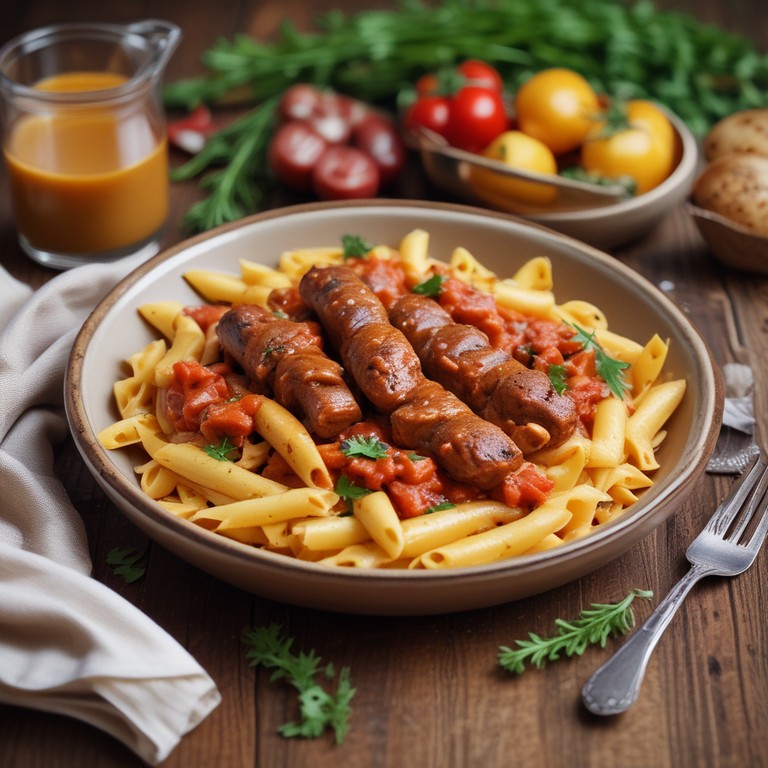 Penne à Bolonhesa com Batatas e Linguiça