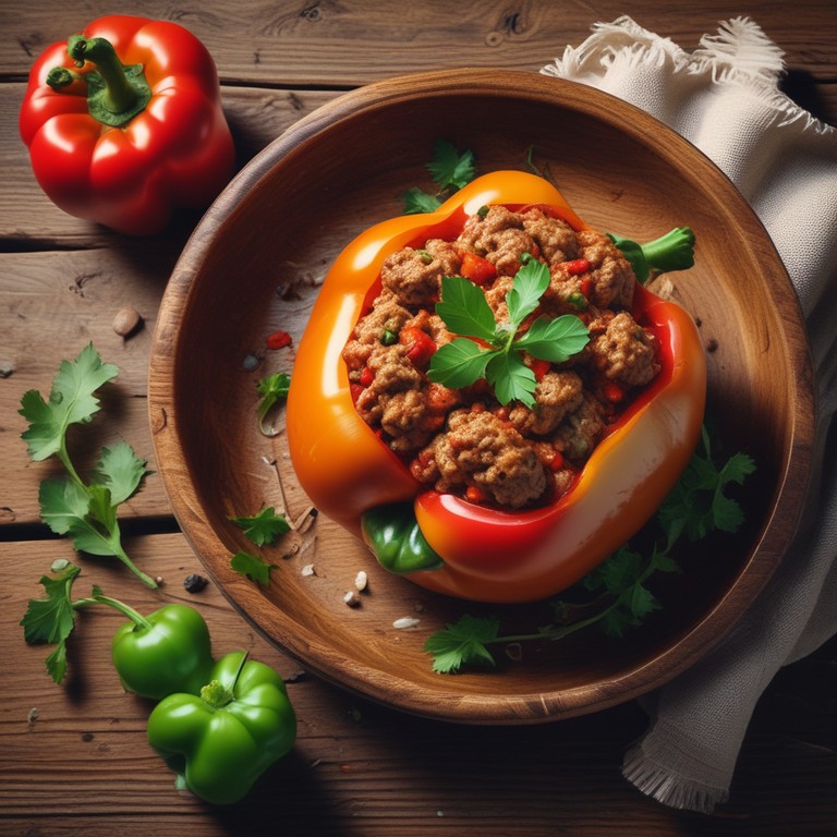 Bunt gefüllte Paprika mit Hackfleisch und Reis