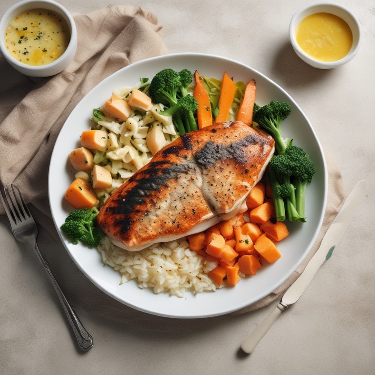 Almoço Colorido com Dourada, Salmão e Acompanhamentos Nutritivos
