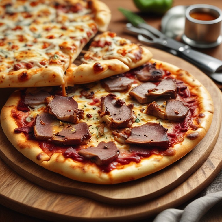 Smoky Brisket and Three-Cheese Pizza with Rich Pasta Sauce