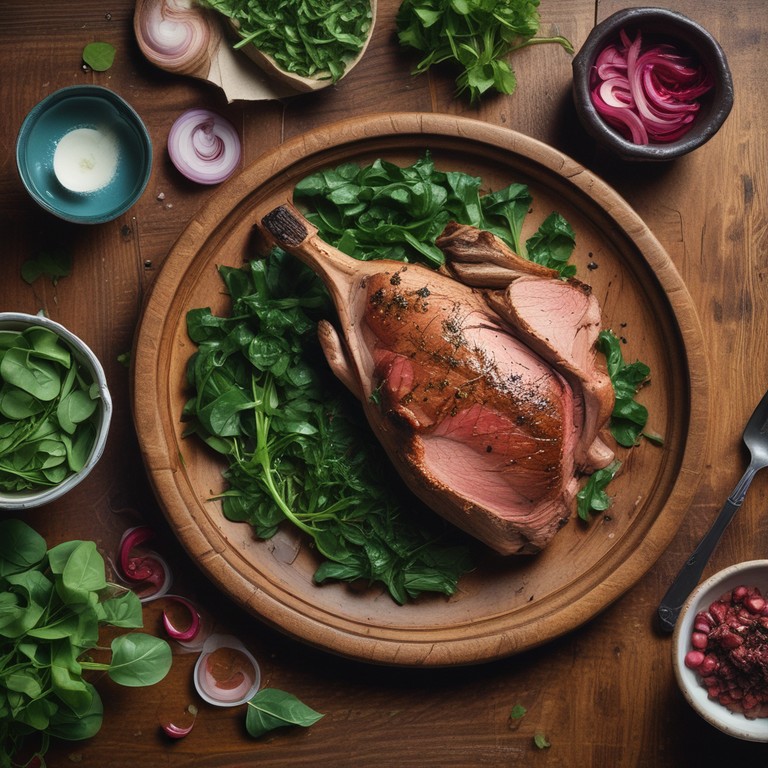 Gigot d'Agneau Rôti avec Épinards Sautés