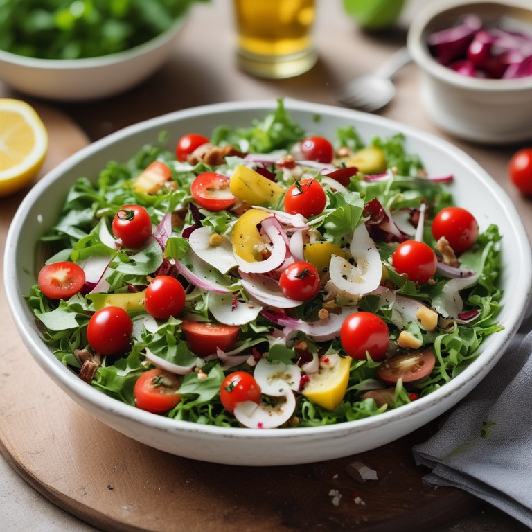 Salada Refrescante de Folhas Verdes com Frutas da Estação e Nozes