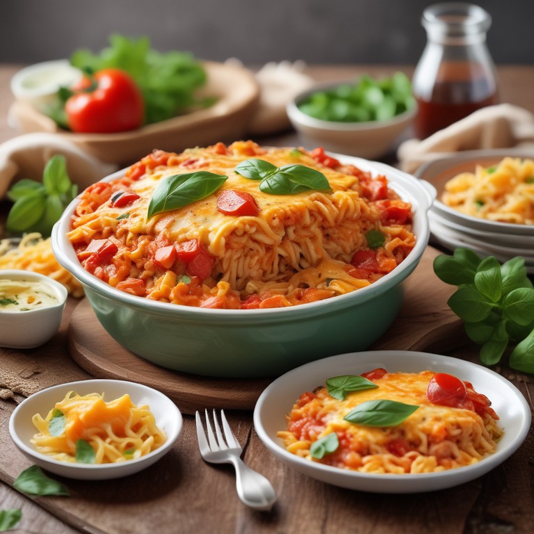 Creamy Tomato Basil Rice and Pasta Bake