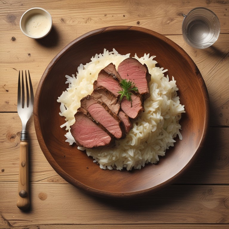 Arroz com Bife e Repolho Refogado