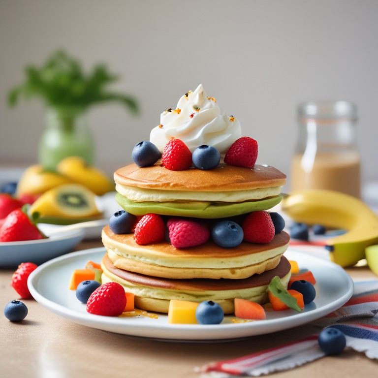 Rainbow Fruit Pancakes with Whipped Cream