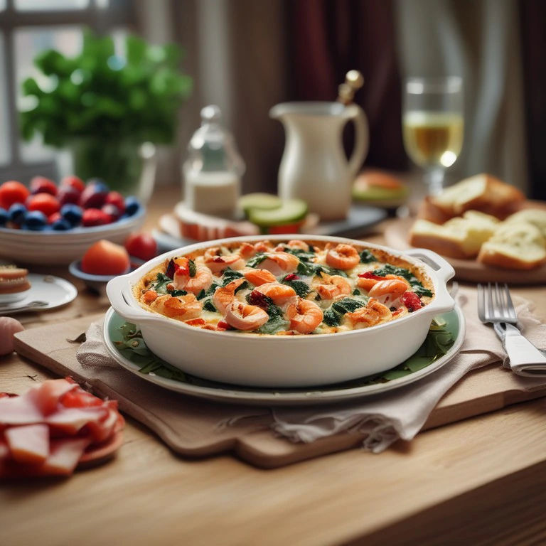 Mediterraner Garnelenauflauf mit Spinat und Frischkäse